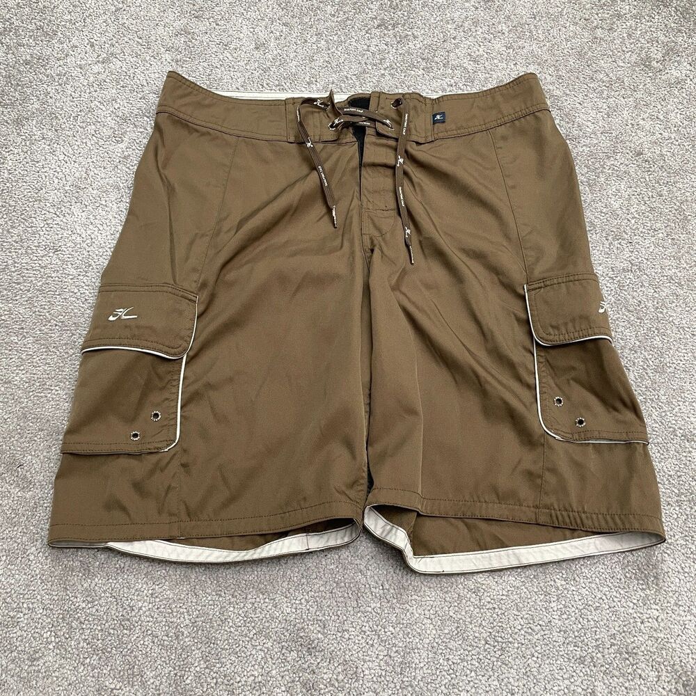 Hobie Custom Board Shorts Swim Trunks Mens 34 Brown Cargo Pockets Drawstring